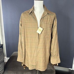 Men's Stubbs Collection Olive Check Long Sleeve Western Shirt Size L No Buttons